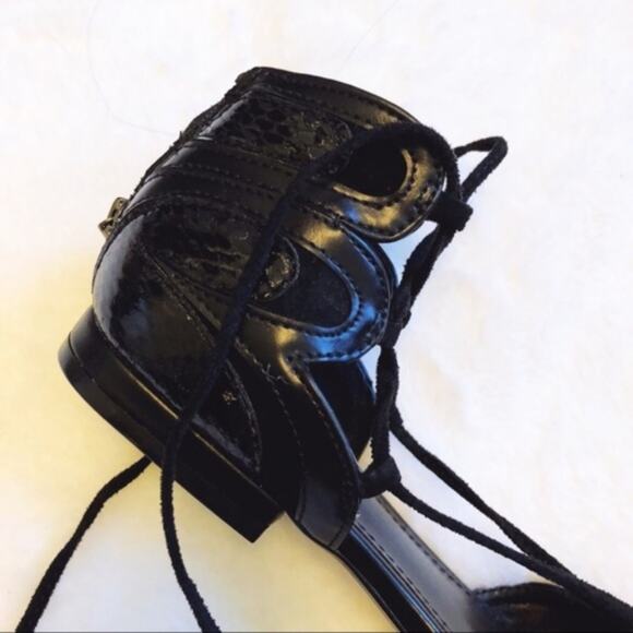 Saks Fifth Avenue Black Lace-Up Pointed-Toe Flats - Picture 5 of 6